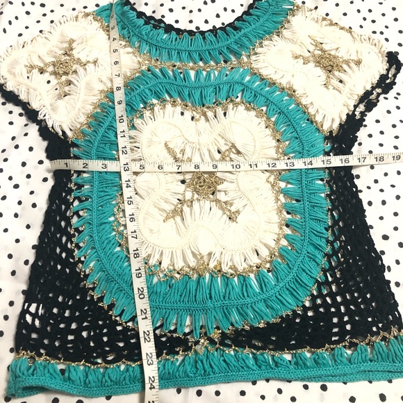 Crotchet Missshop Knit Top Beautiful Size Large Sheer Macramé Crochet cover up - Picture 5 of 8